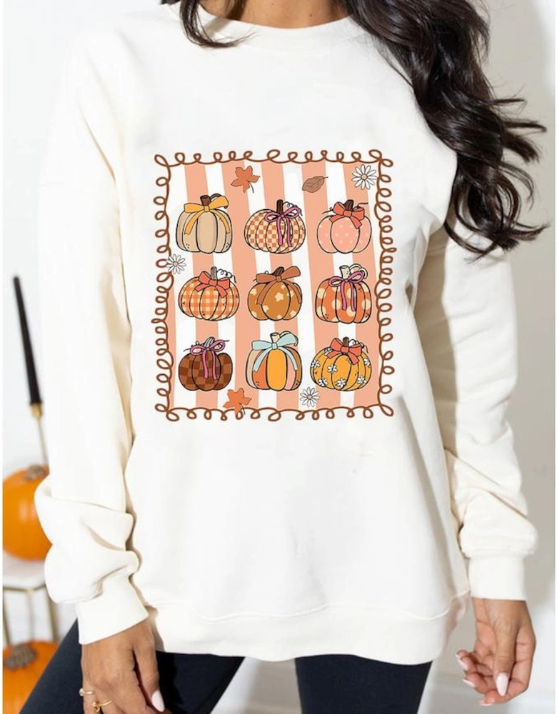 White Fall Bow Pumpkin PNG Sublimation Graphic Sweatshirt