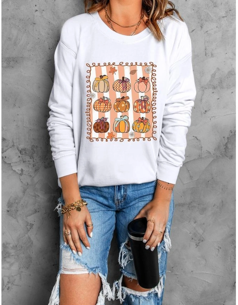 White Fall Bow Pumpkin PNG Sublimation Graphic Sweatshirt
