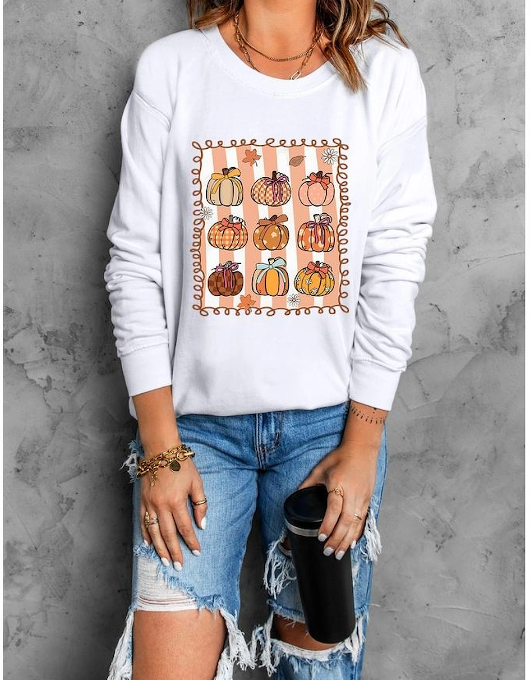 White Fall Bow Pumpkin PNG Sublimation Graphic Sweatshirt