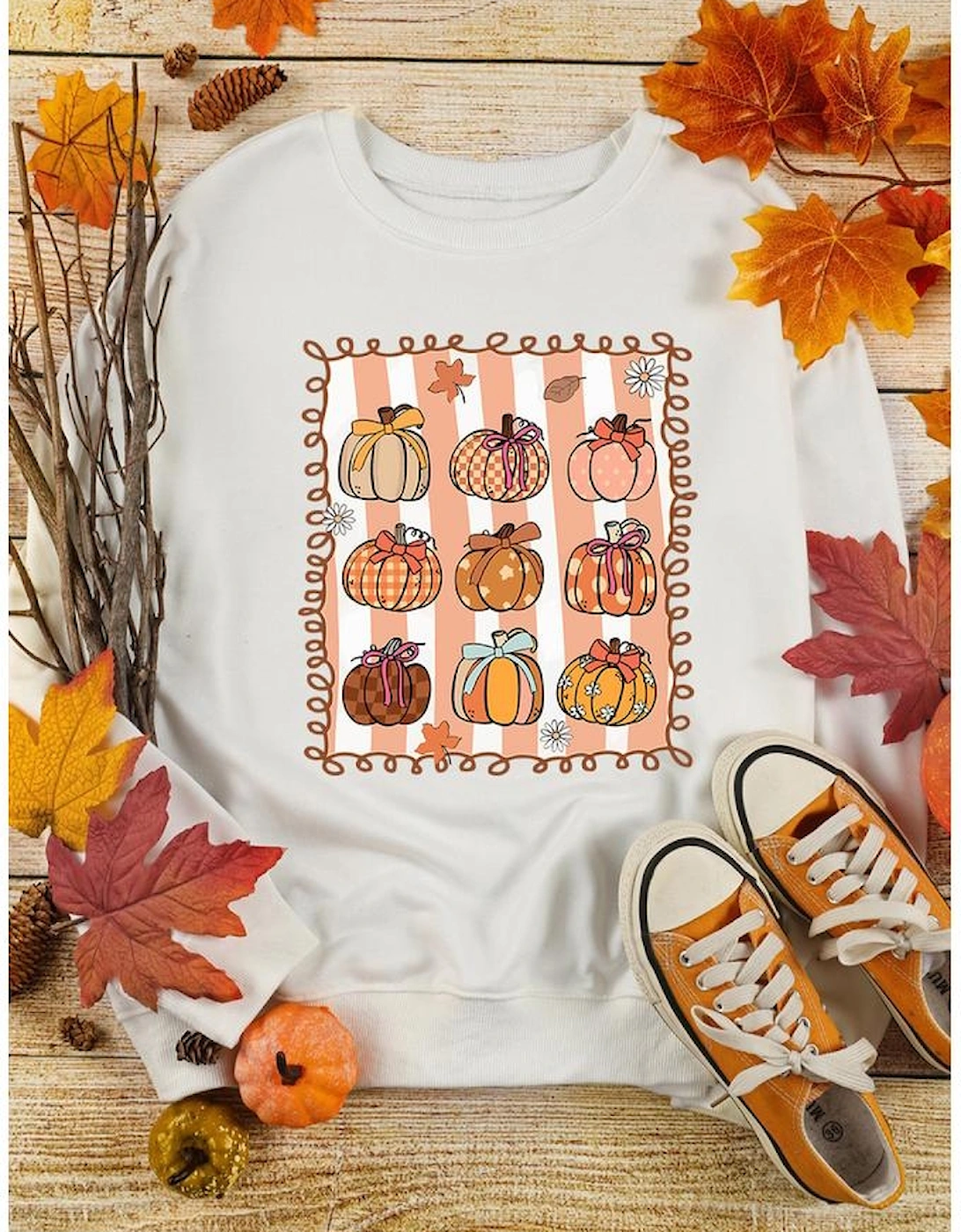 White Fall Bow Pumpkin PNG Sublimation Graphic Sweatshirt, 9 of 8