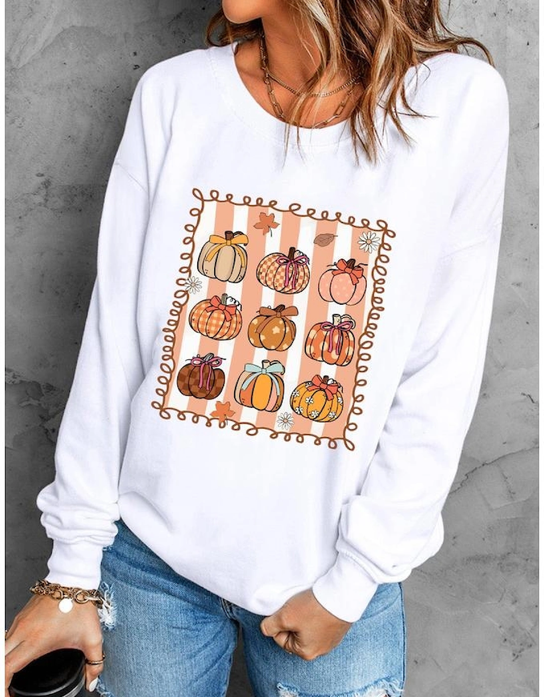 White Fall Bow Pumpkin PNG Sublimation Graphic Sweatshirt