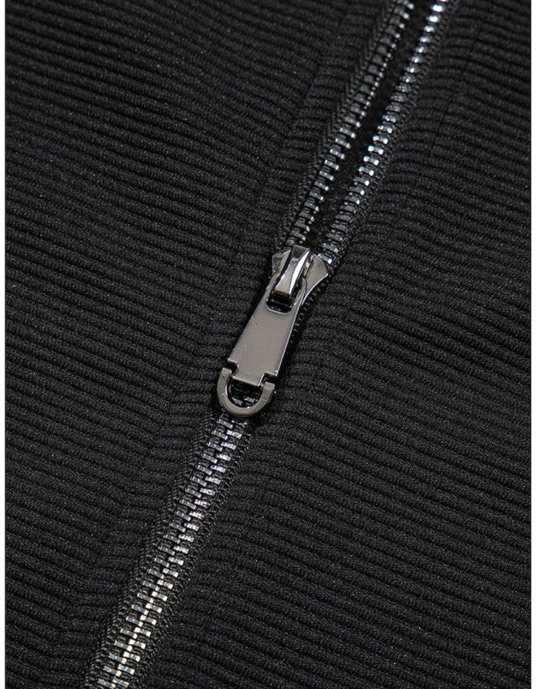 Black Textured Ruffled Sleeve Zipped Top and Wide Leg Pants Set