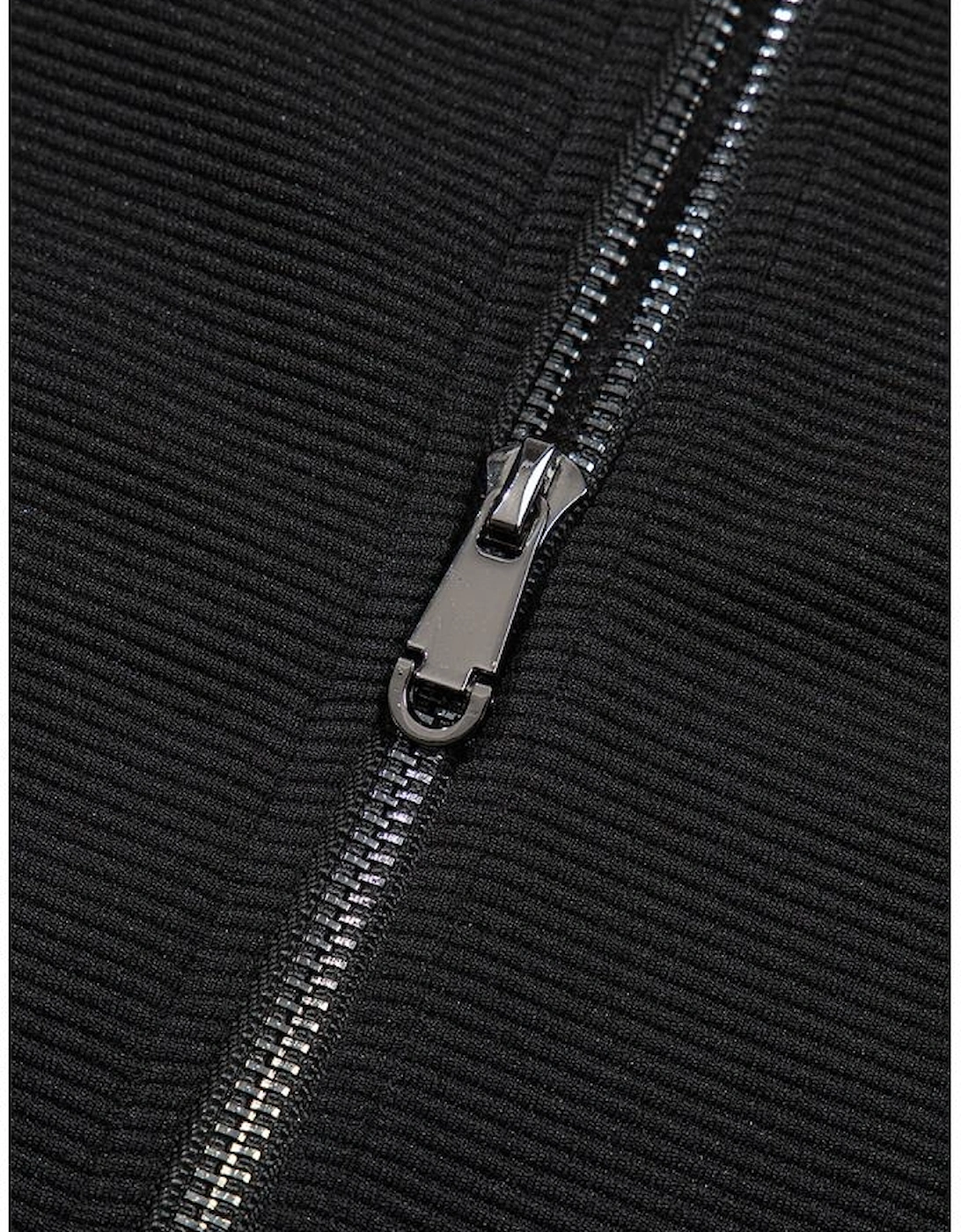 Black Textured Ruffled Sleeve Zipped Top and Wide Leg Pants Set