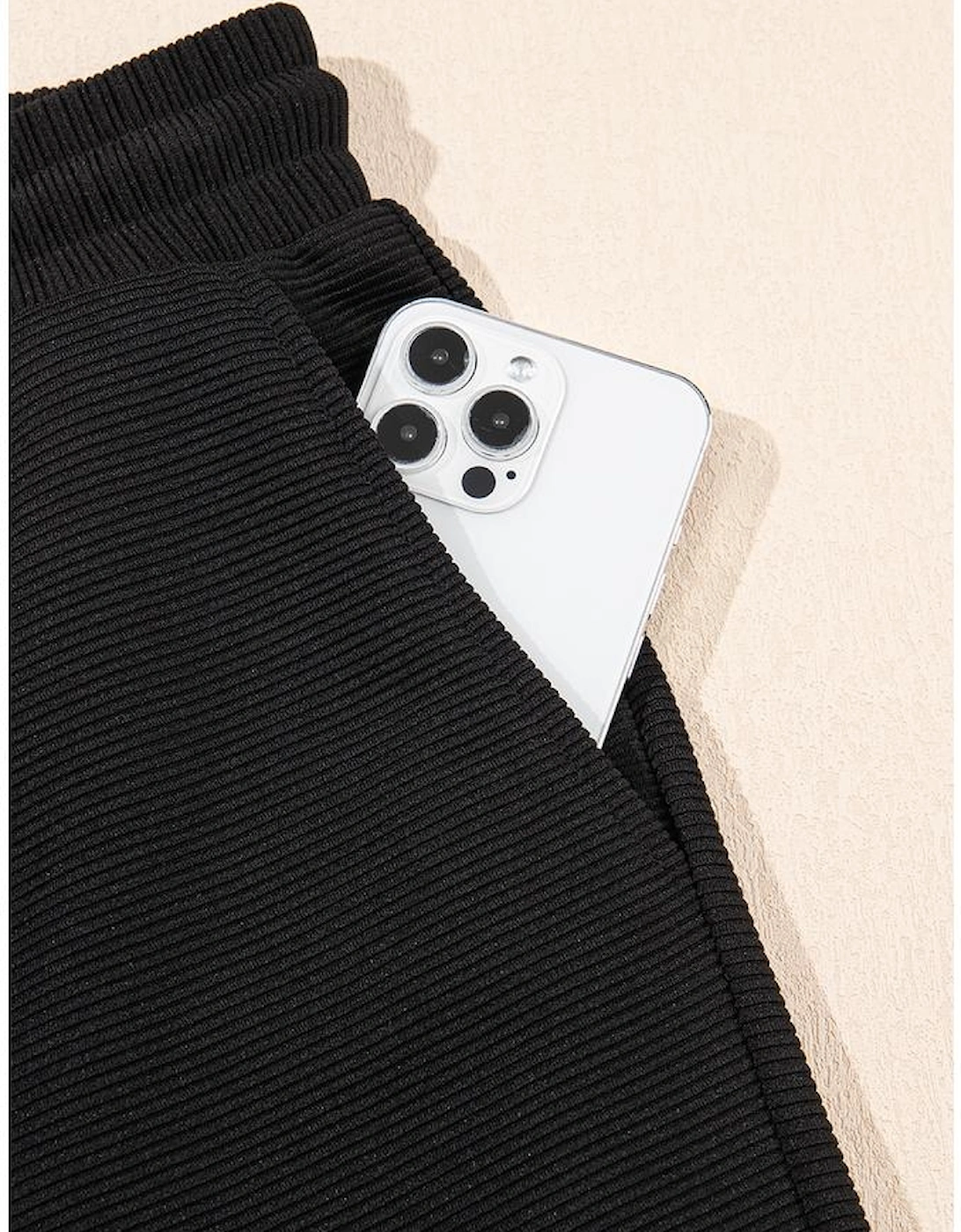 Black Textured Ruffled Sleeve Zipped Top and Wide Leg Pants Set