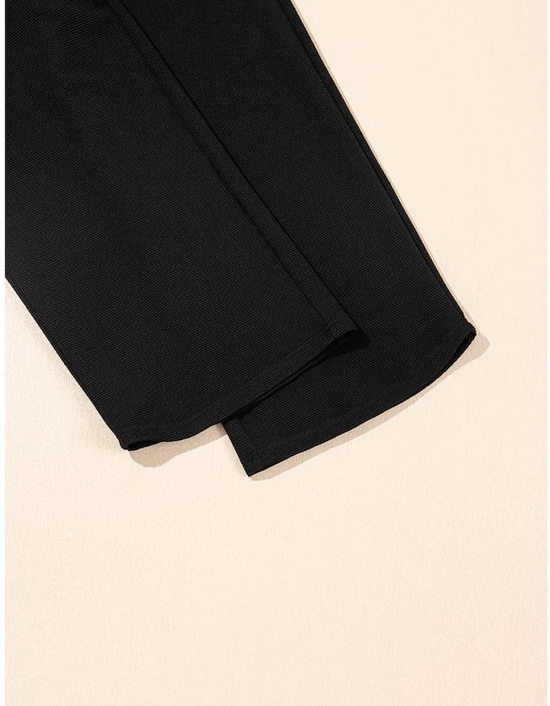 Black Textured Ruffled Sleeve Zipped Top and Wide Leg Pants Set