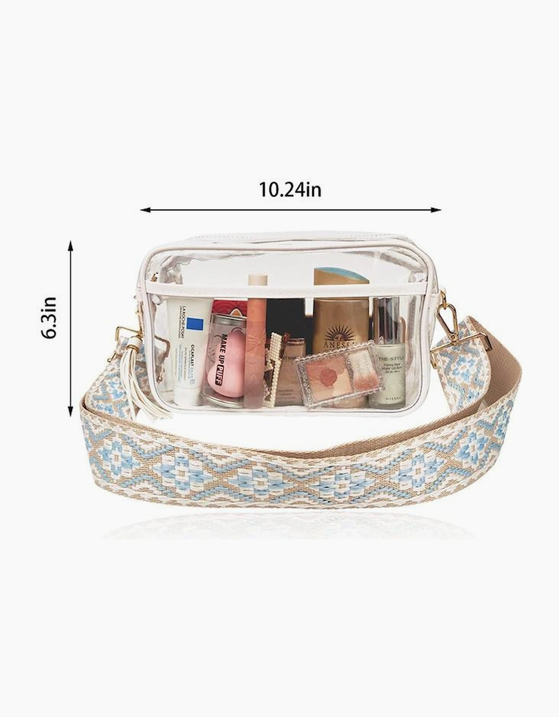 White Contrast Edge Tassel Geo Print Strap Clear Shoulder Bag, 7 of 6