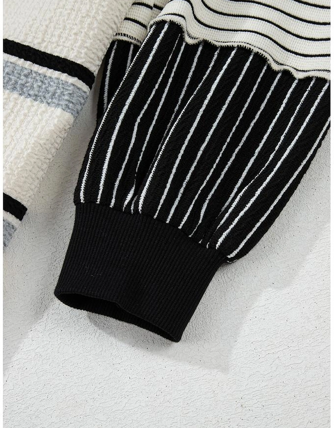 Black Stripe Colorblock Knit Henley Collar Shift Long Sleeve Mini Dress