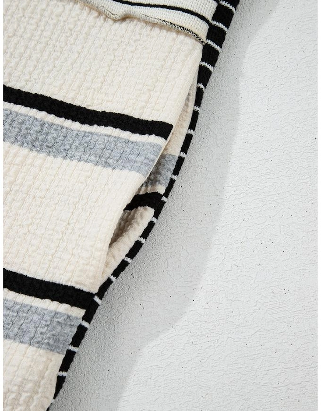 Black Stripe Colorblock Knit Henley Collar Shift Long Sleeve Mini Dress