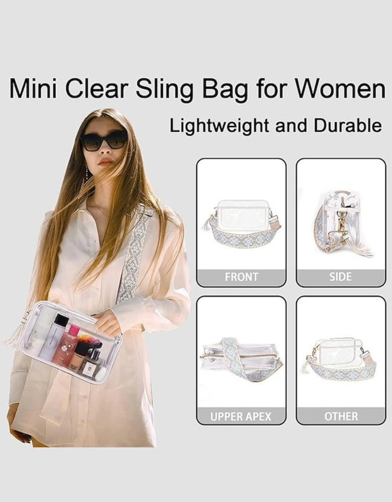 White Contrast Edge Tassel Geo Print Strap Clear Shoulder Bag