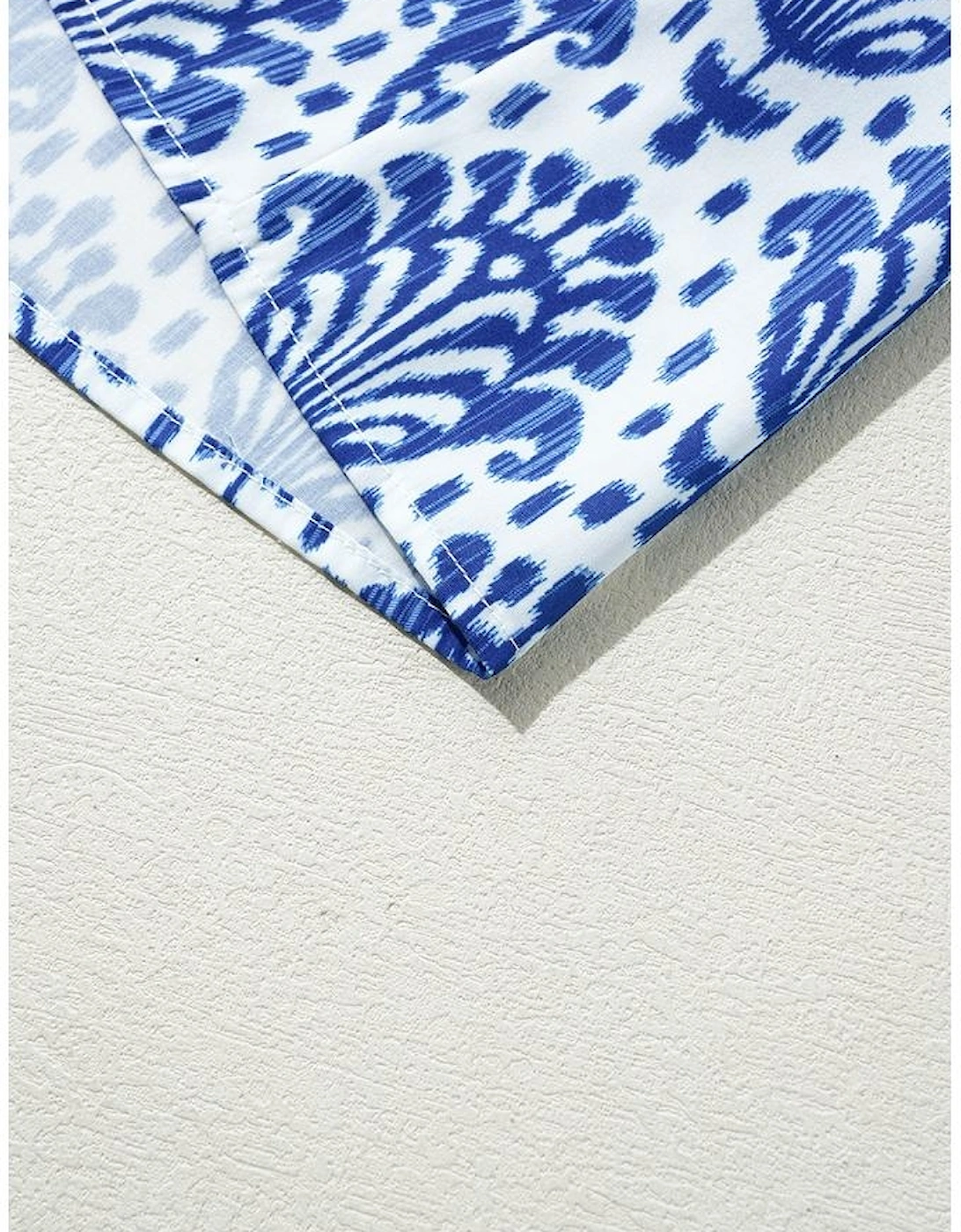 Blue Western Fashion Print Floral Puff Sleeve Frilled Neck Blouse