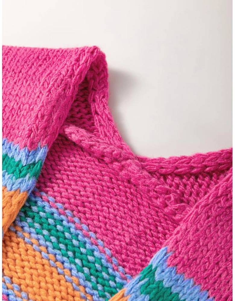 Rose Stripe Colorful Puff Sleeve Drop Shoulder Loose Cardigan