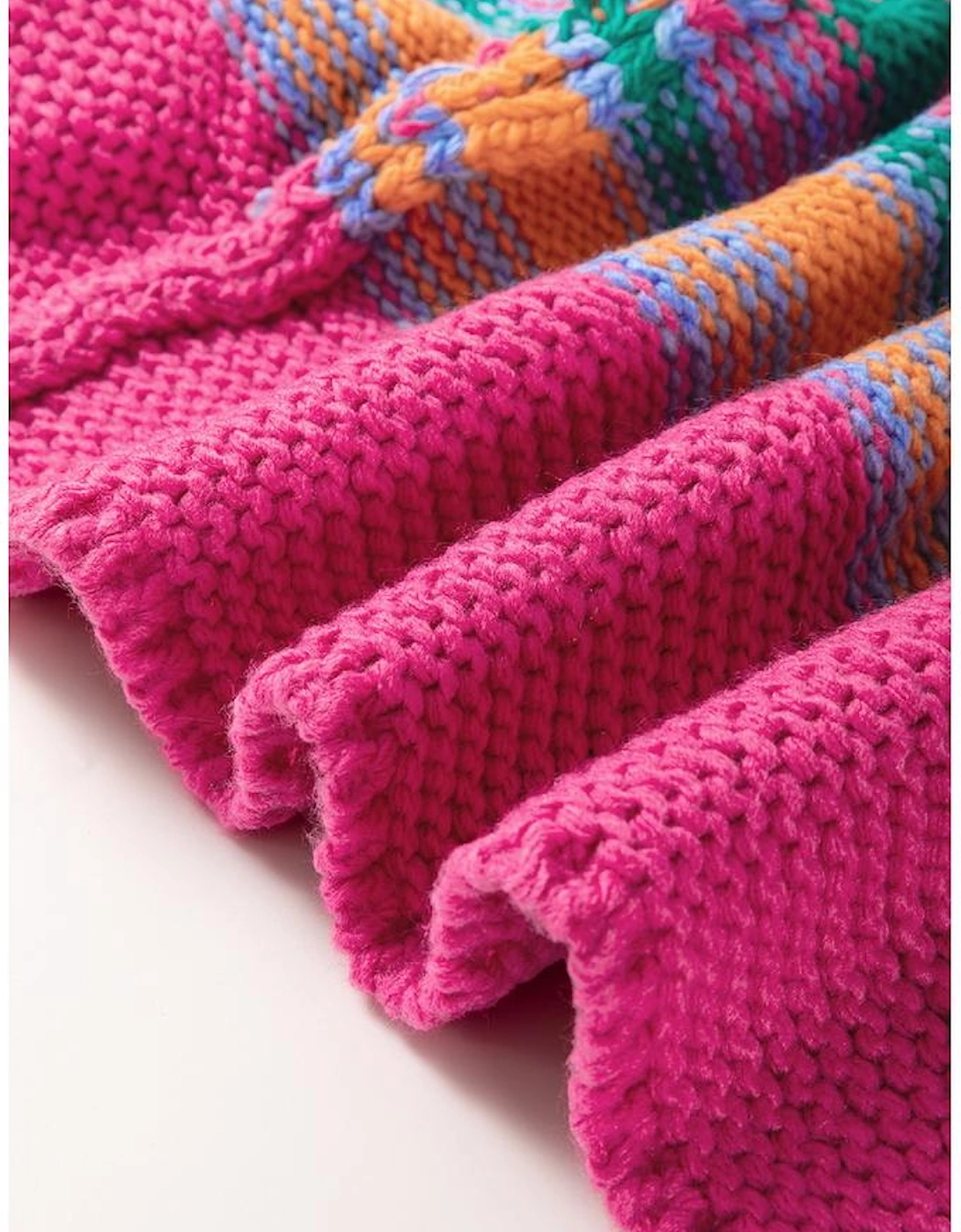 Rose Stripe Colorful Puff Sleeve Drop Shoulder Loose Cardigan