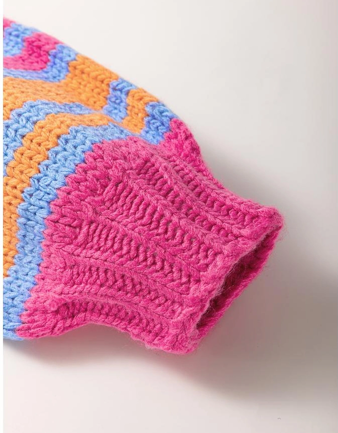 Rose Stripe Colorful Puff Sleeve Drop Shoulder Loose Cardigan