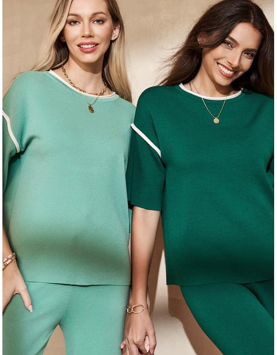 Canton Contrast Trim Half Sleeve Top Drawstring Pants Loose 2pcs Sweater Suit