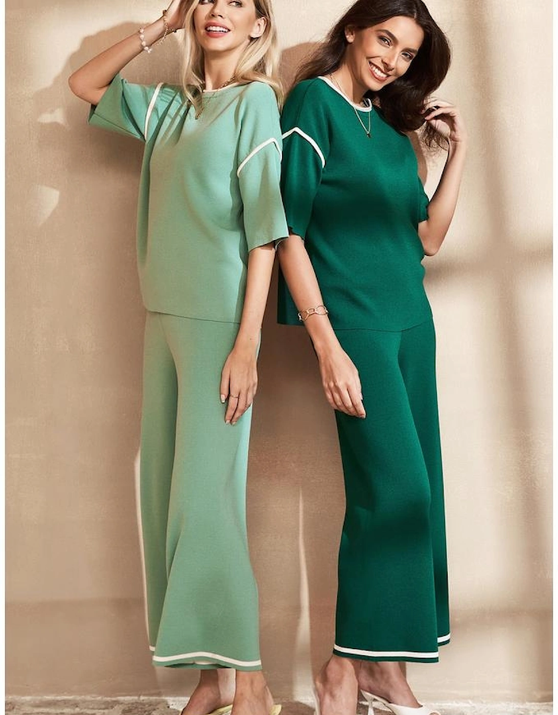 Canton Contrast Trim Half Sleeve Top Drawstring Pants Loose 2pcs Sweater Suit