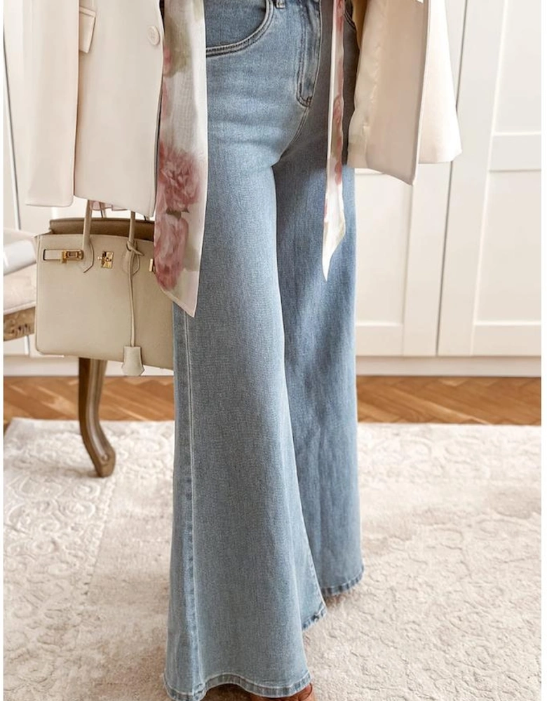 Beau Blue High Waist Button Zip Fly Bell Bottom Jeans