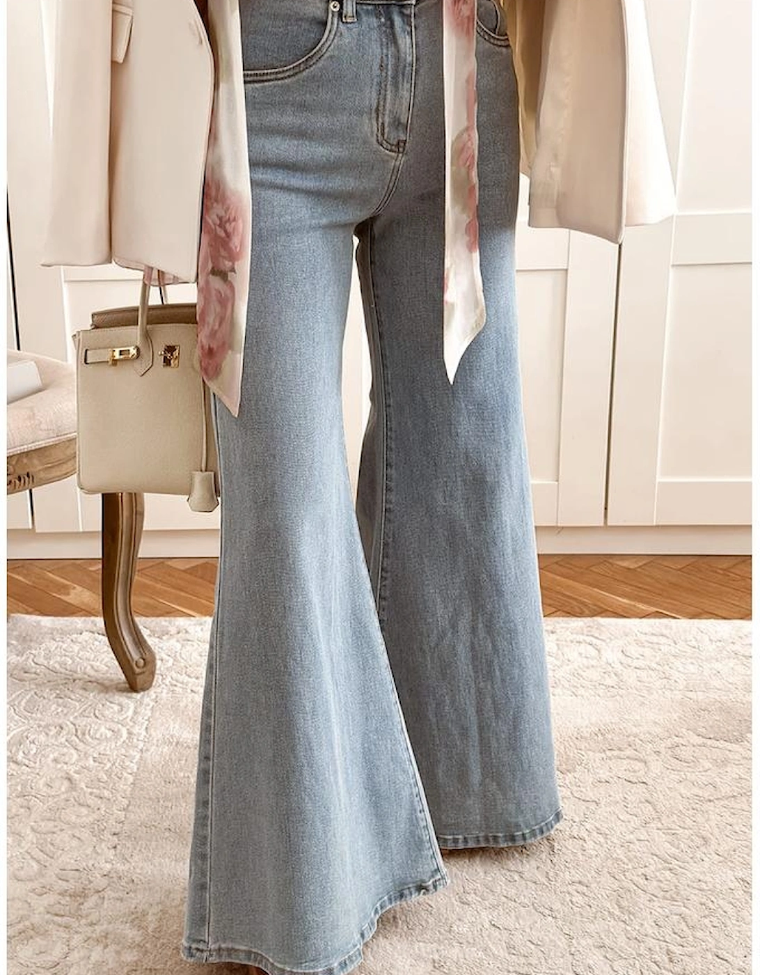 Beau Blue High Waist Button Zip Fly Bell Bottom Jeans