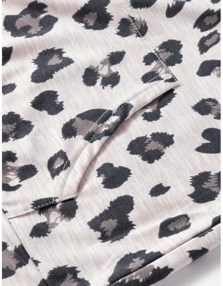 Khaki Leopard Print Drawstring Hoodie and Skinny Pants Lounge Set