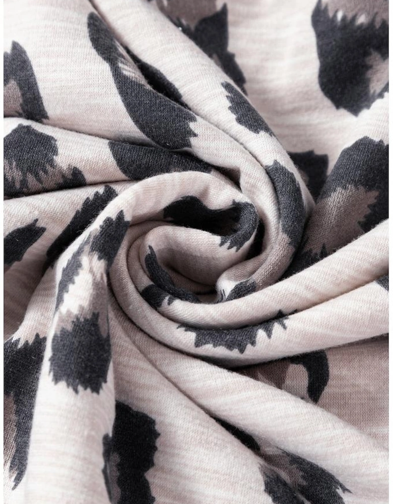 Khaki Leopard Print Drawstring Hoodie and Skinny Pants Lounge Set