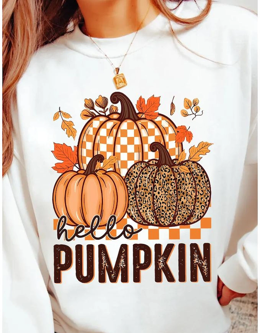 White Hello Pumpkin Thanksgiving Graphic Sweatshirt