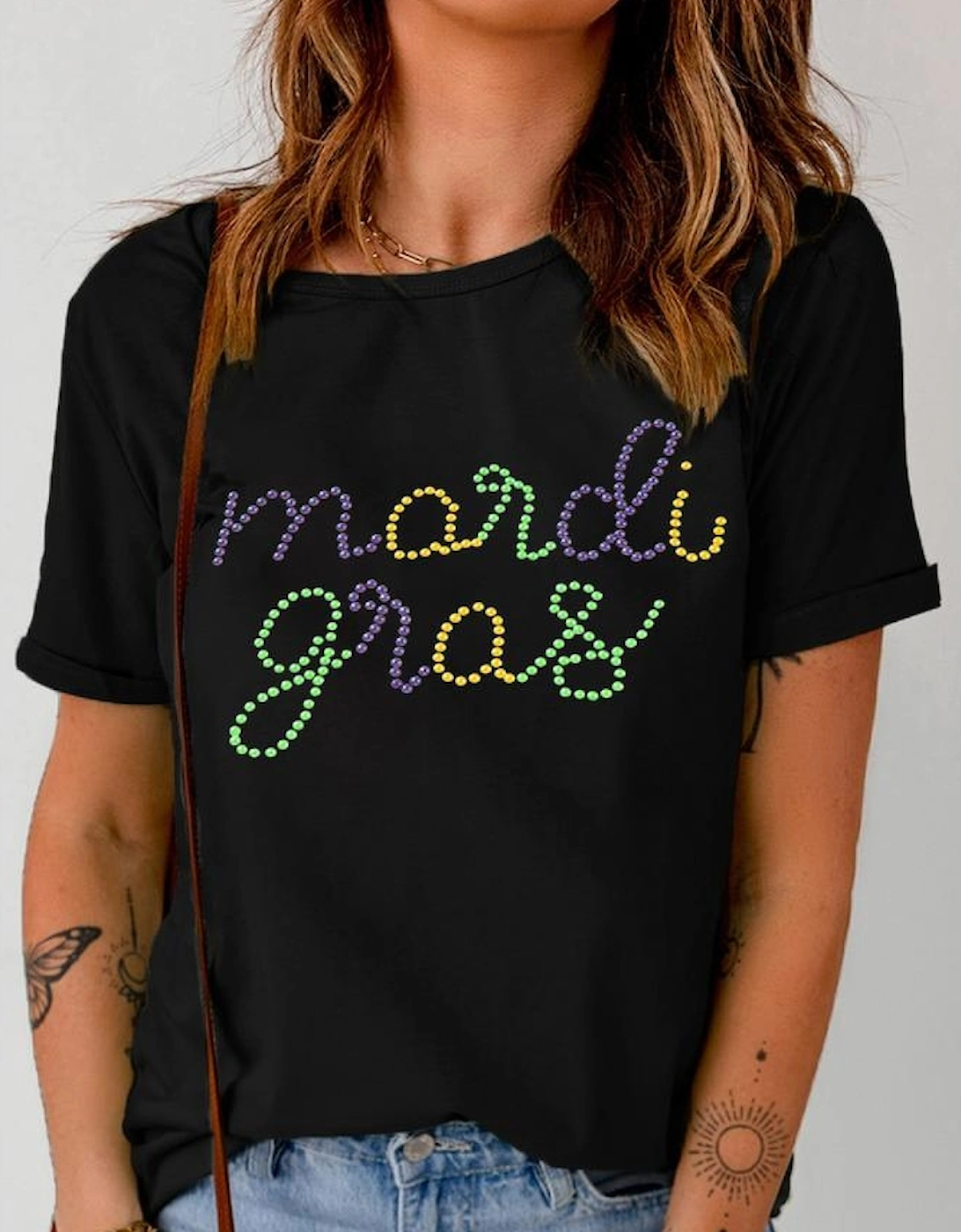 Black Rhinestone Mardi Gras Letter Graphic T Shirt, 4 of 3