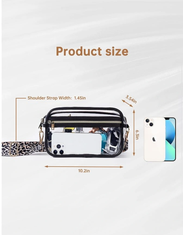 Black Leopard Strap Clear Crossbody Bag