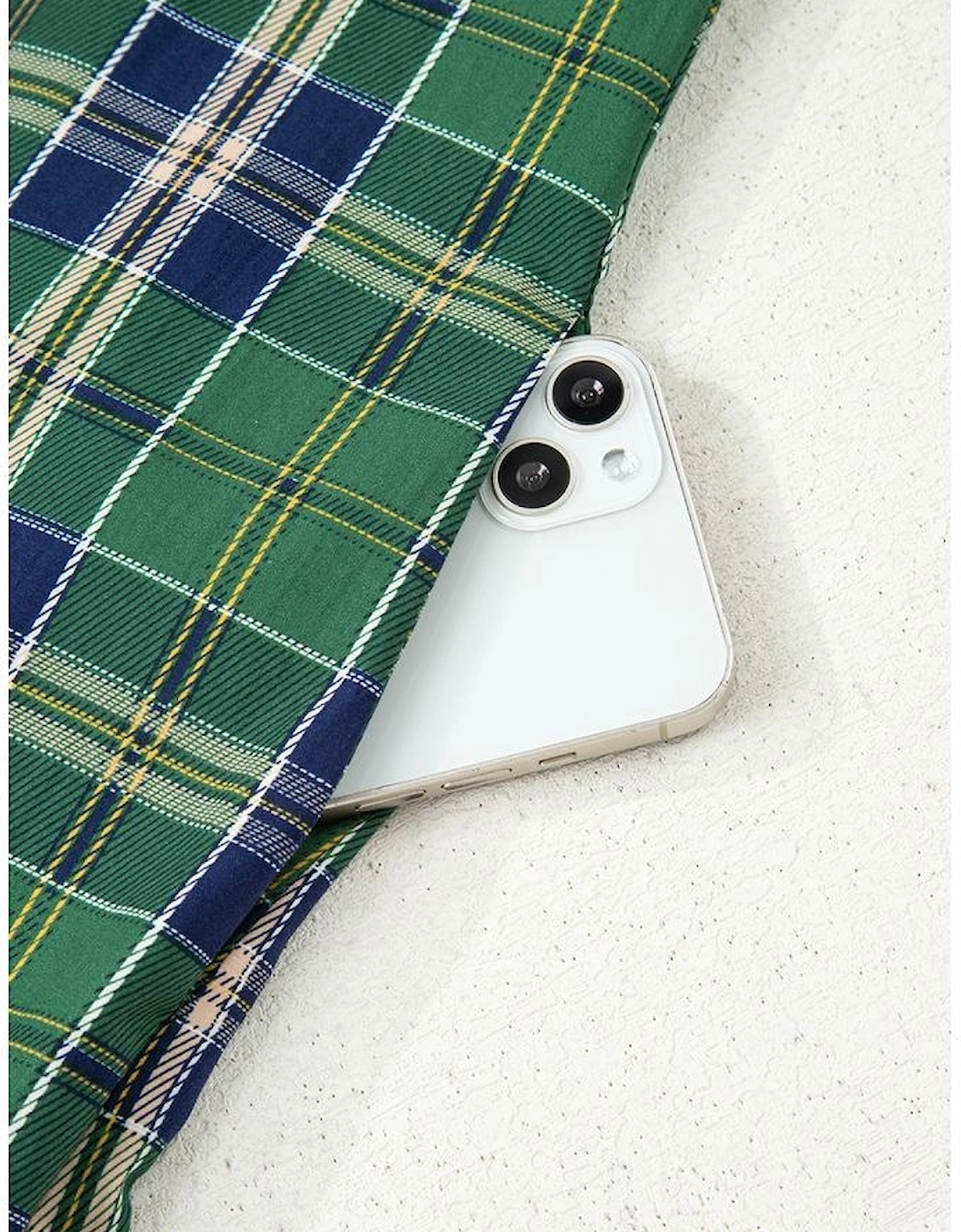 Green Plaid Print Frilly Collar Long Sleeve Shift Mini Dress