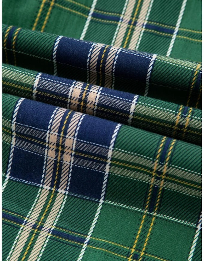 Green Plaid Print Frilly Collar Long Sleeve Shift Mini Dress