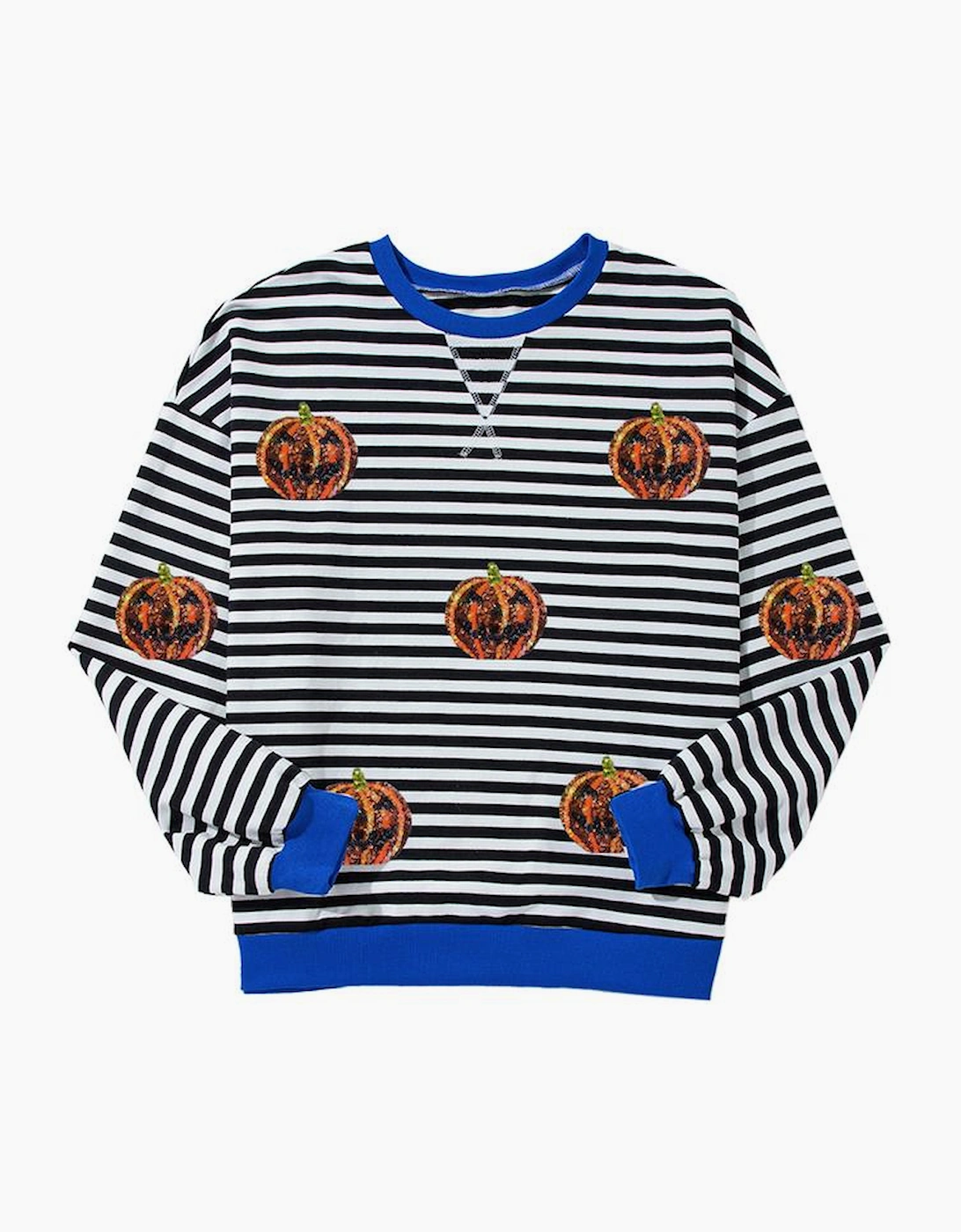 Black Stripe Funny Halloween Pumpkin Face Pattern Oversize Sweatshirt, 5 of 4