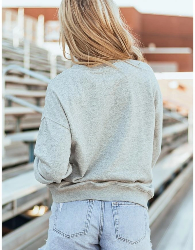 Gray Sequin Baseball Game Day Graphic Casual Sweatshirt