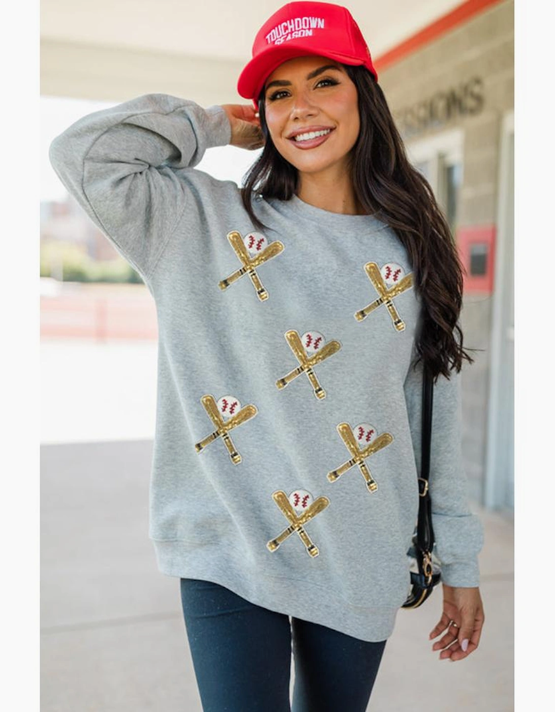 Gray Sequin Baseball Game Day Graphic Casual Sweatshirt, 9 of 8