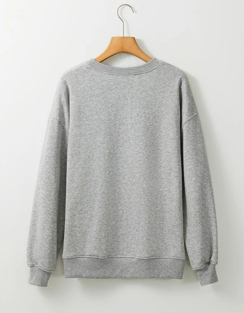 Gray Sequin Baseball Game Day Graphic Casual Sweatshirt