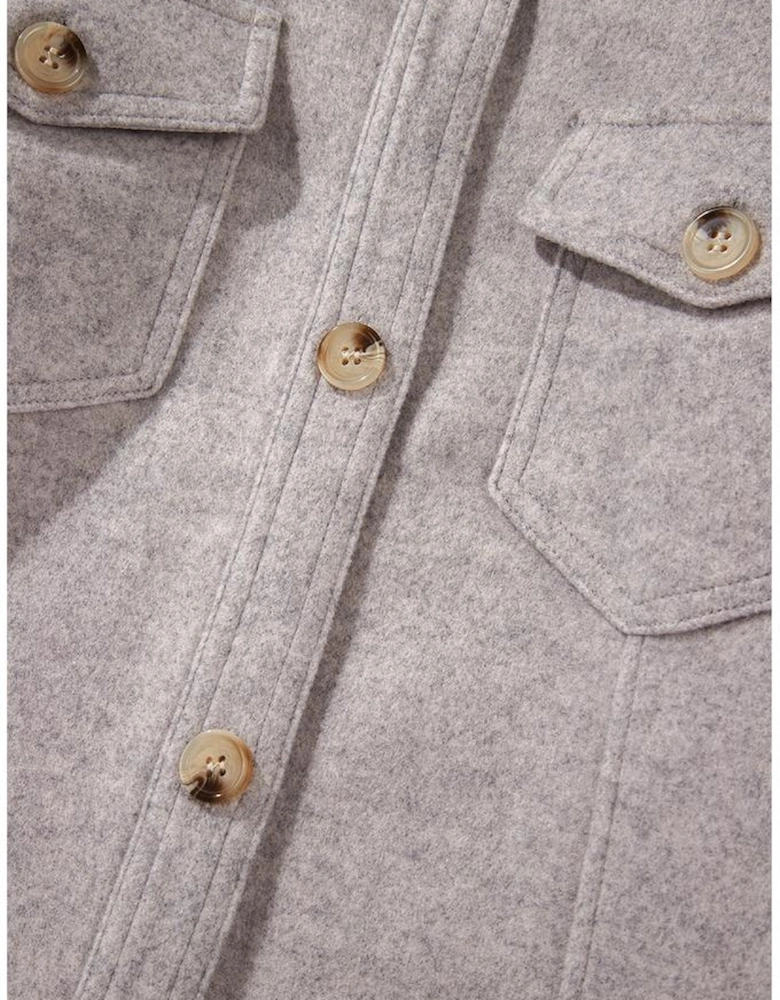 Light Grey Turn Down Collar Flap Pockets Buttoned Shacket
