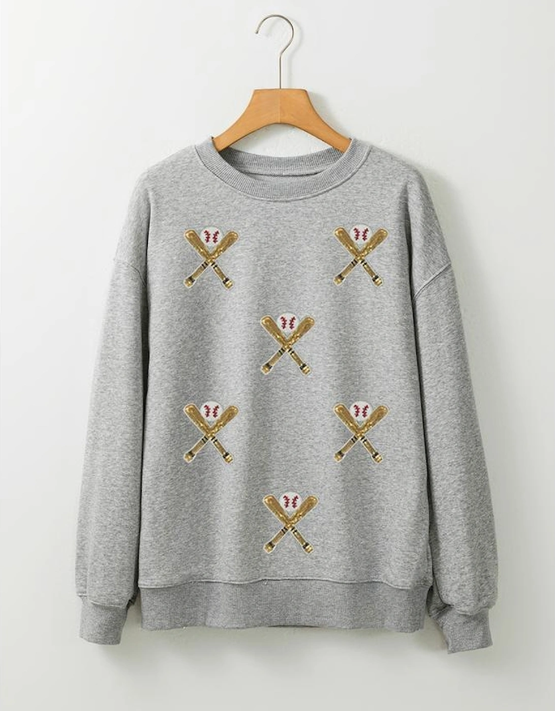 Gray Sequin Baseball Game Day Graphic Casual Sweatshirt