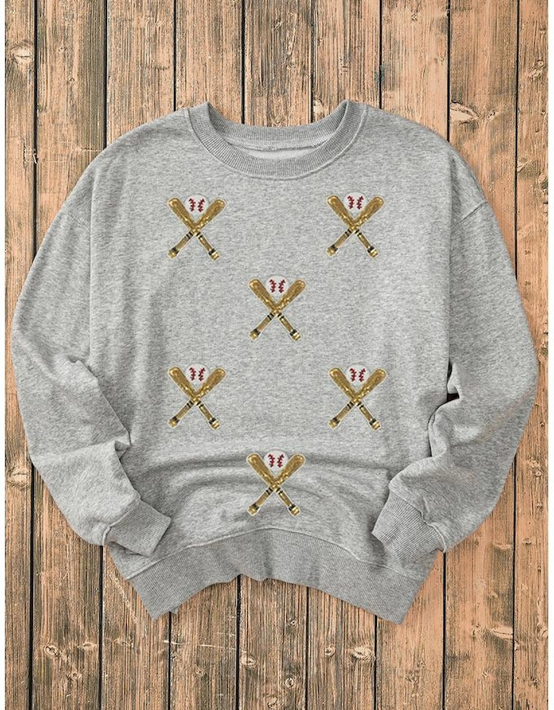 Gray Sequin Baseball Game Day Graphic Casual Sweatshirt