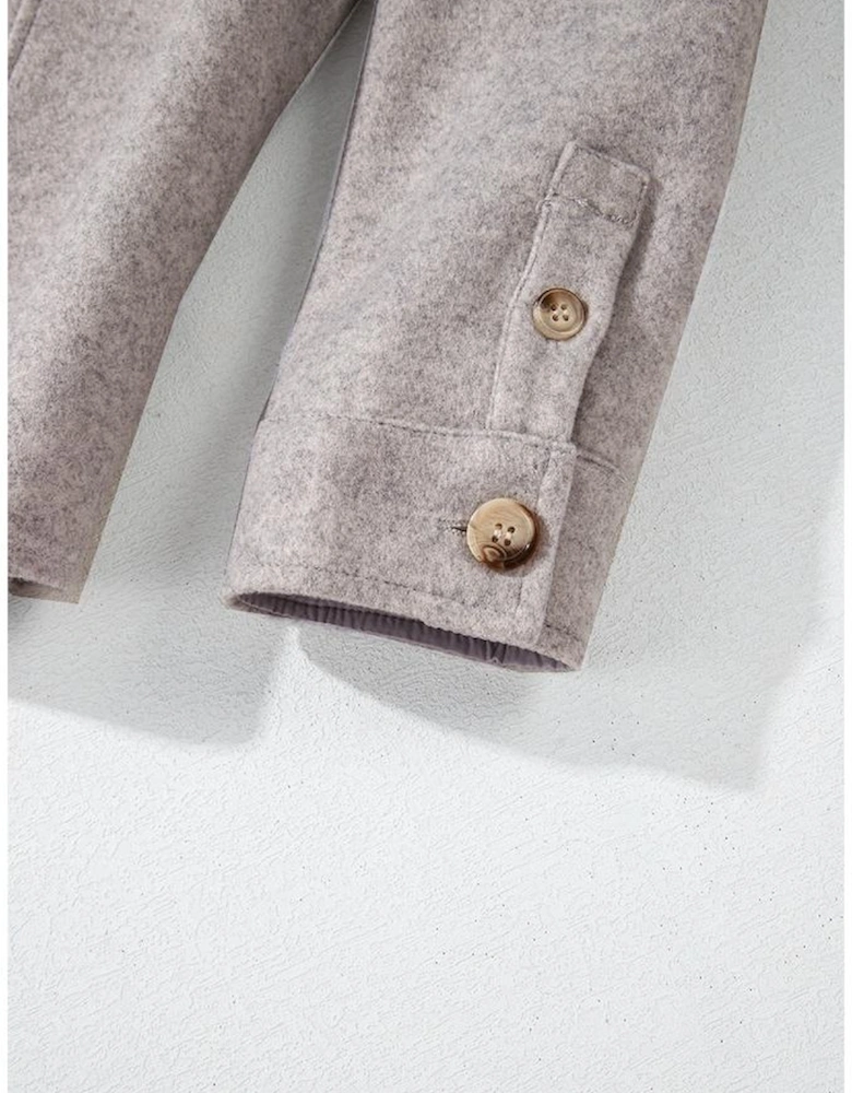 Light Grey Turn Down Collar Flap Pockets Buttoned Shacket