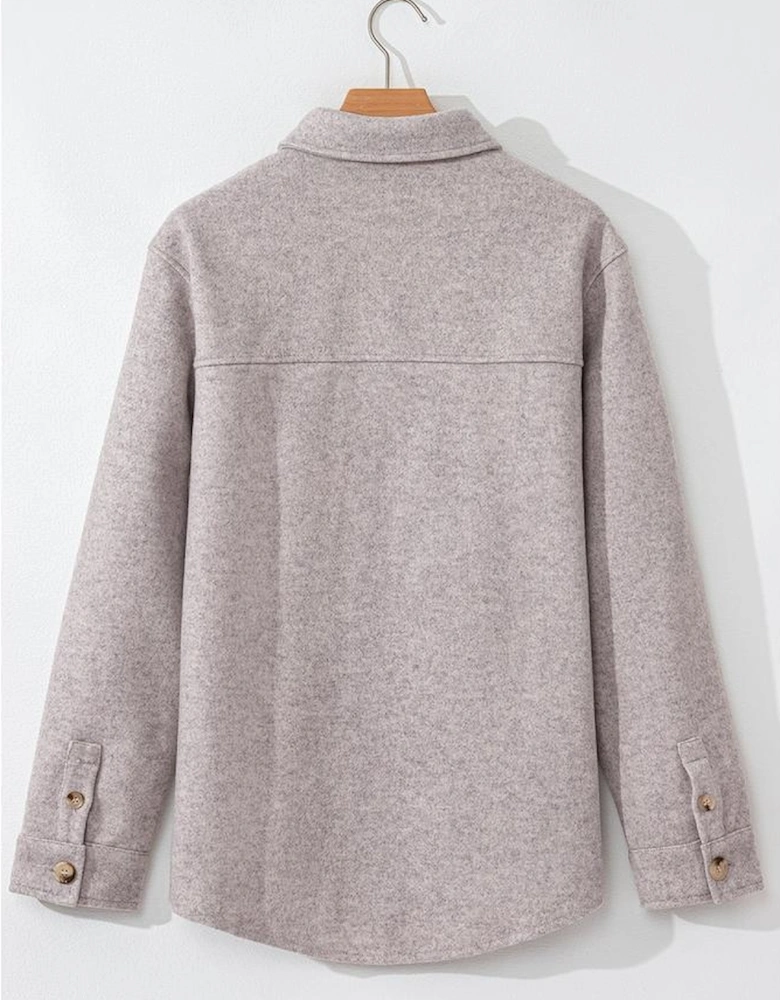 Light Grey Turn Down Collar Flap Pockets Buttoned Shacket