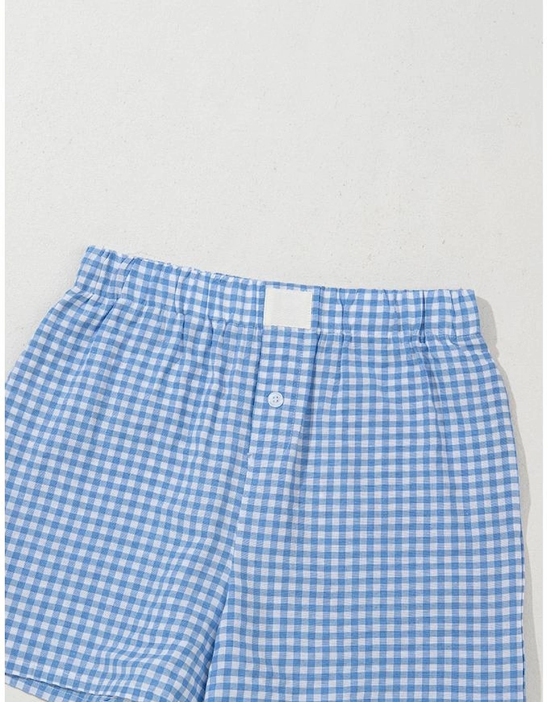 blue Red Plaid Gingham Printed High Waist Shorts