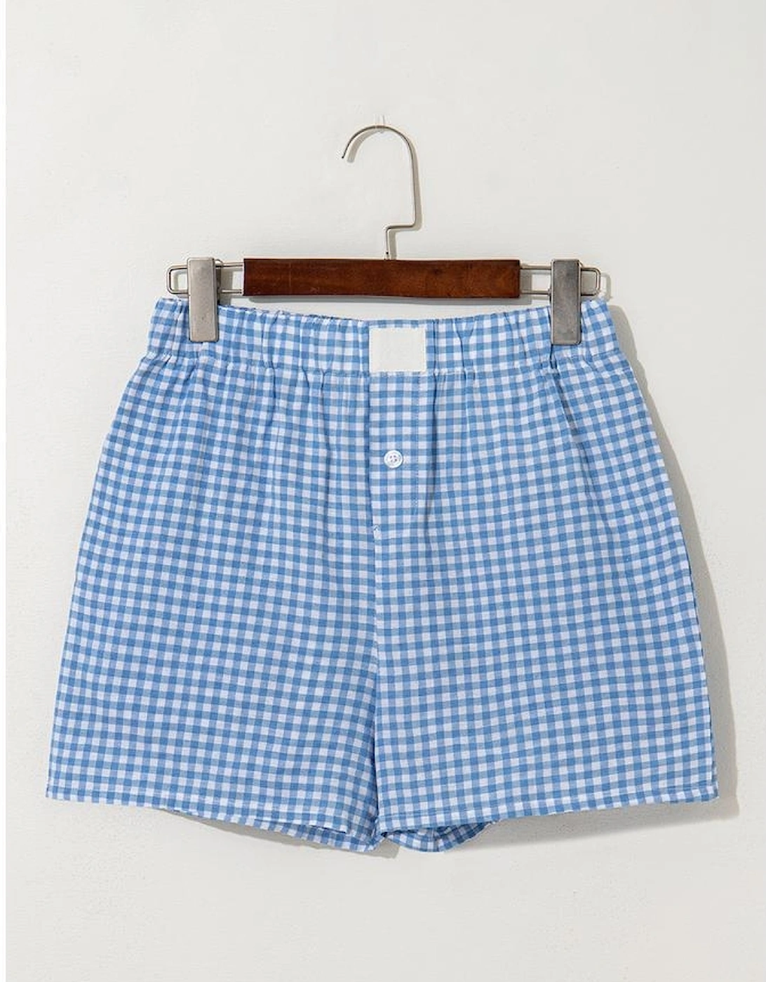 blue Red Plaid Gingham Printed High Waist Shorts