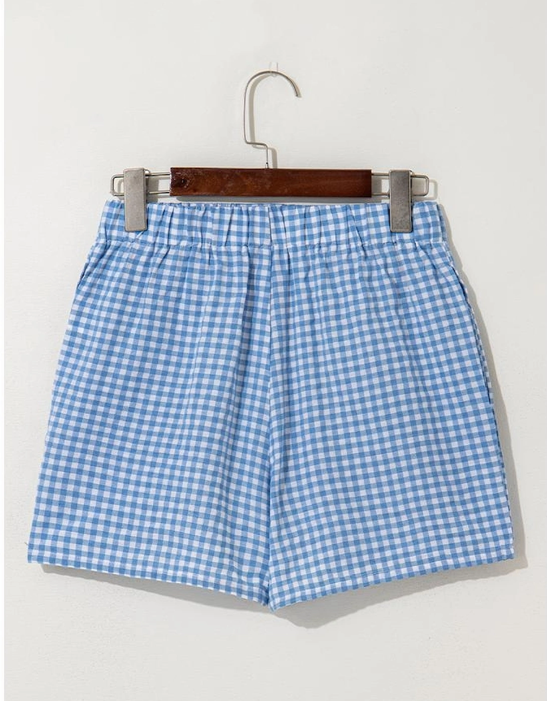 blue Red Plaid Gingham Printed High Waist Shorts