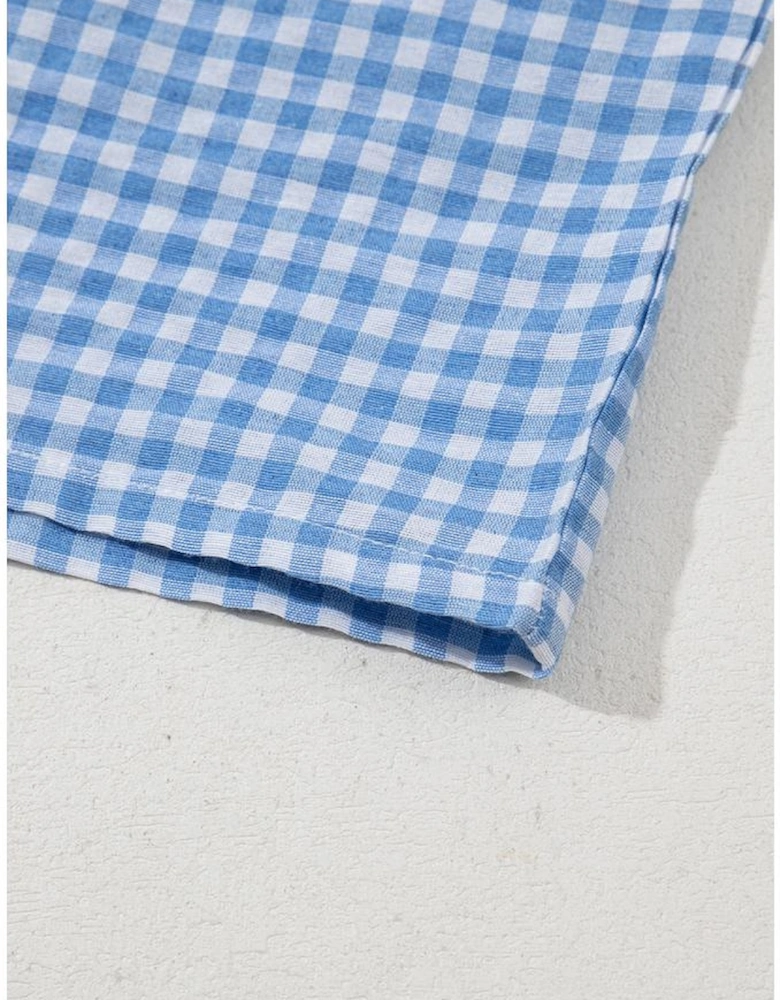 blue Red Plaid Gingham Printed High Waist Shorts