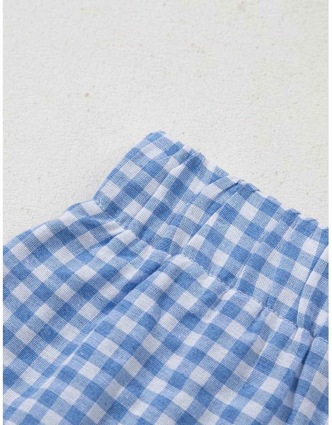 blue Red Plaid Gingham Printed High Waist Shorts