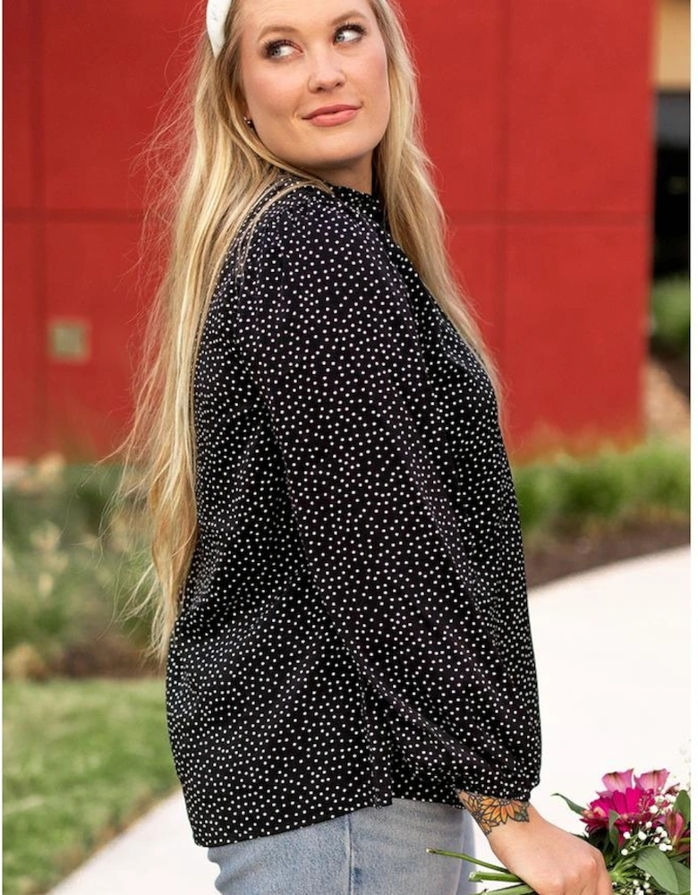 Black Plus Size Leopard Print Notch V Neck Blouse