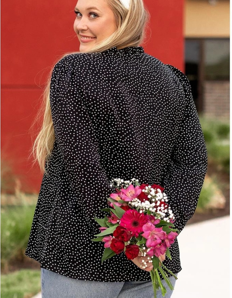 Black Plus Size Leopard Print Notch V Neck Blouse