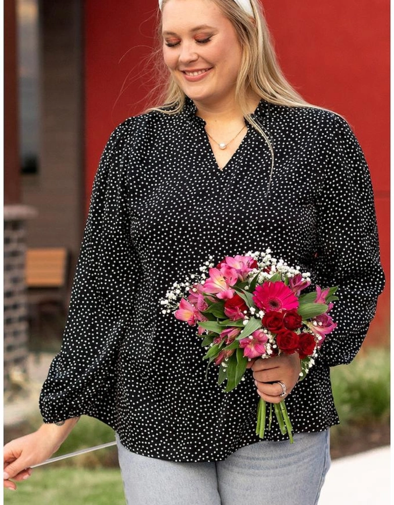 Black Plus Size Leopard Print Notch V Neck Blouse