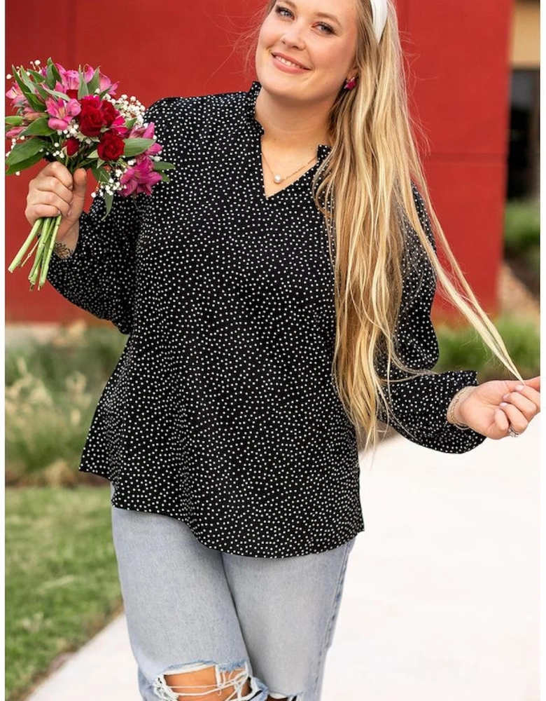 Black Plus Size Leopard Print Notch V Neck Blouse