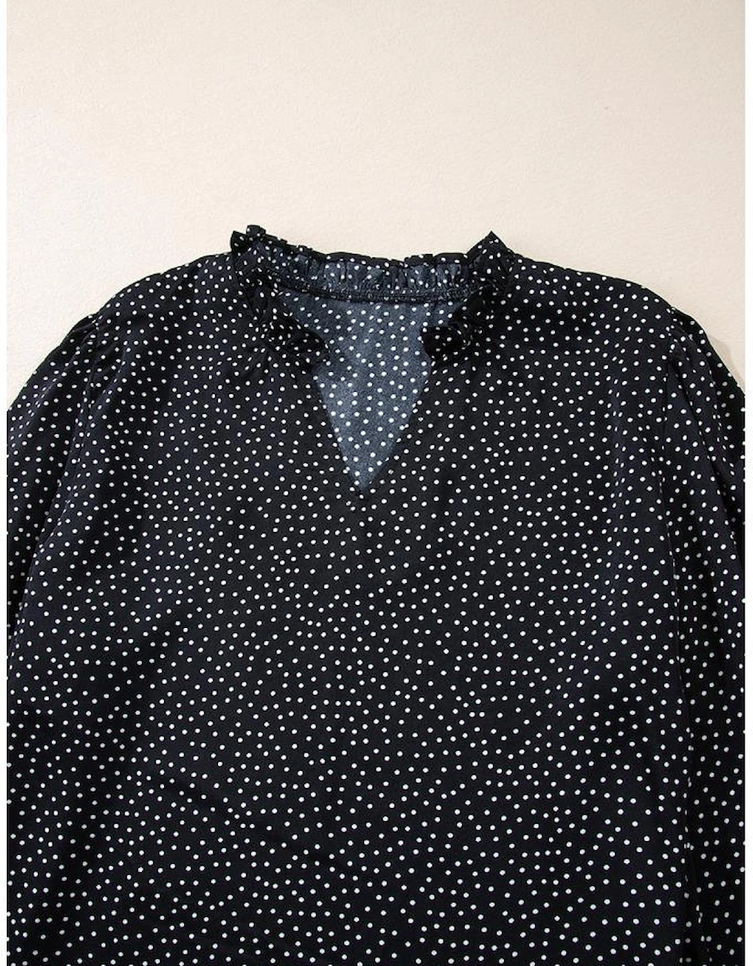 Black Plus Size Leopard Print Notch V Neck Blouse