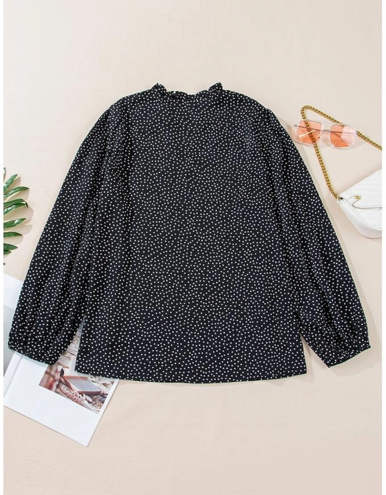 Black Plus Size Leopard Print Notch V Neck Blouse