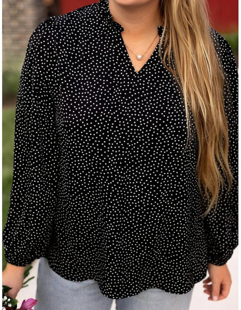 Black Plus Size Leopard Print Notch V Neck Blouse