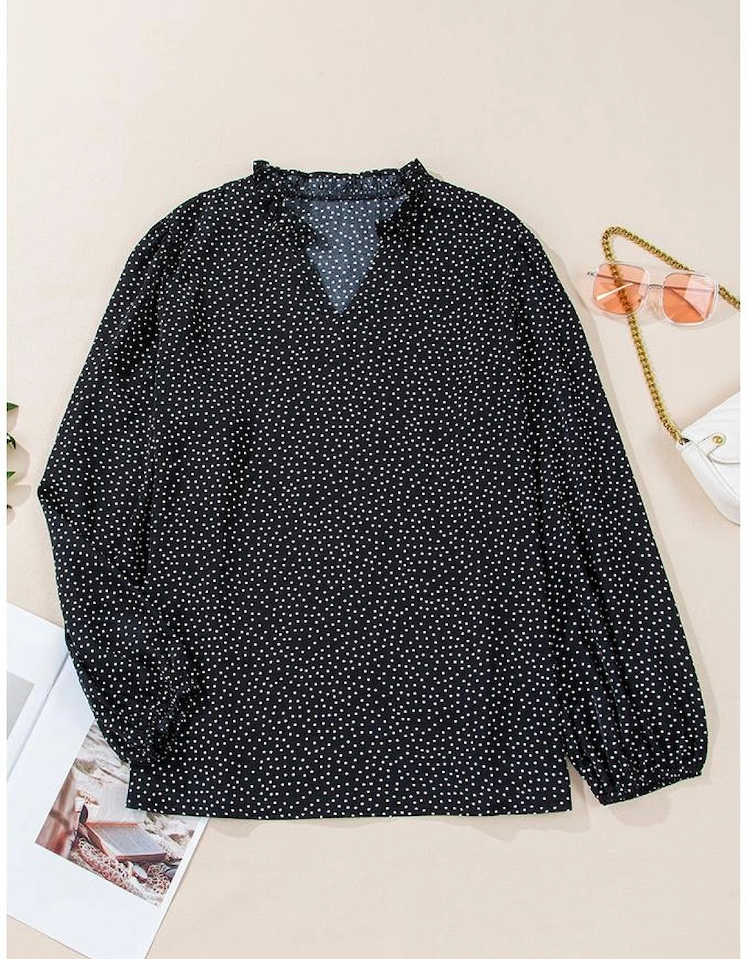 Black Plus Size Leopard Print Notch V Neck Blouse